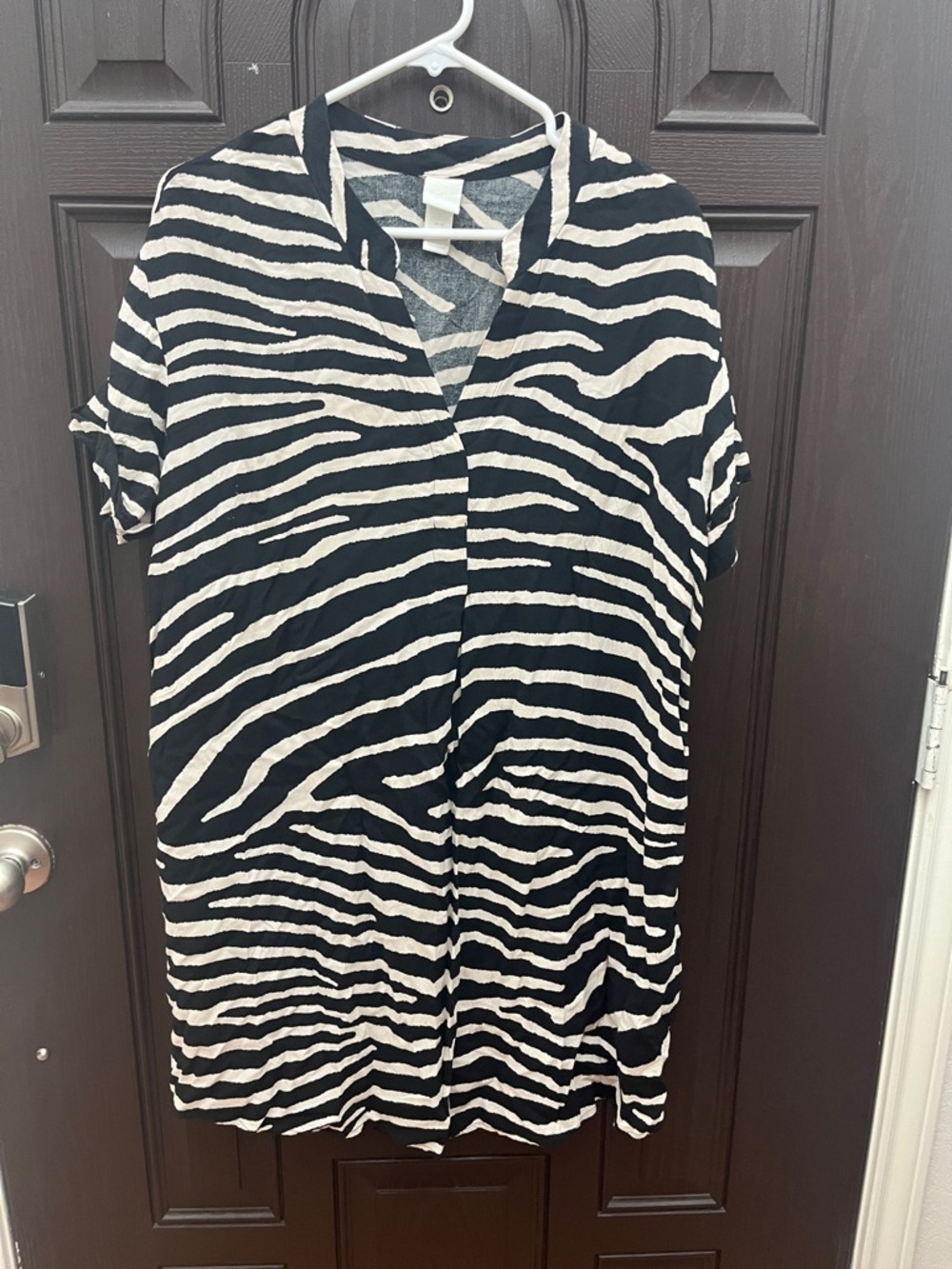H&M Black and cream Zebra-Stripe V-Neck Midi Dress